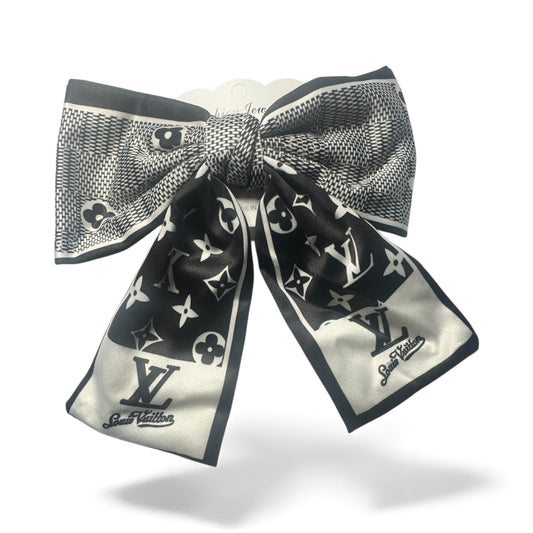 Black & White Designer-Inspired Satin Bow | Luxury “CD” Scarf Hair Clip