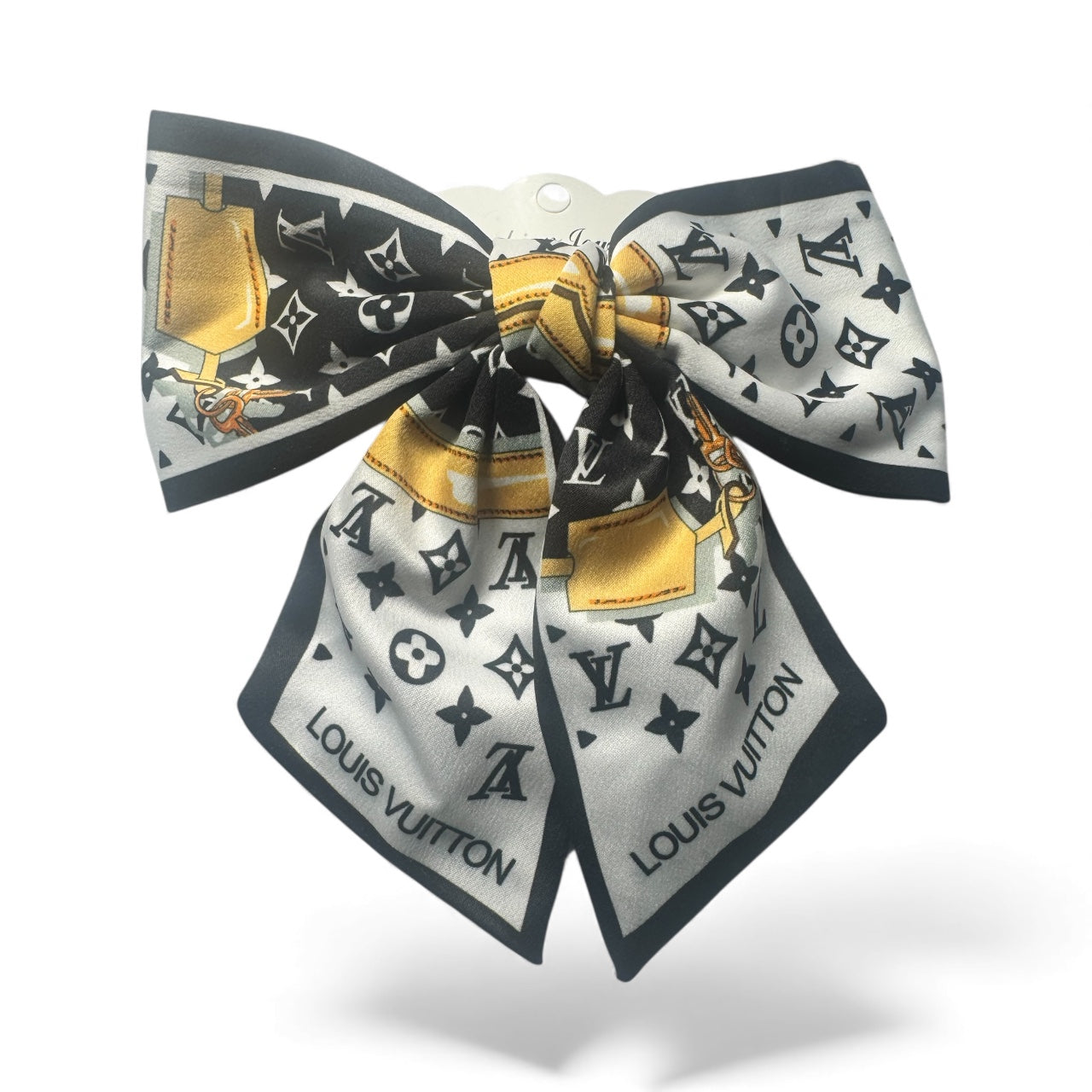 Gold & Black Designer-Inspired Satin Hair Bow | Luxury Scarf-Style Bow Clip