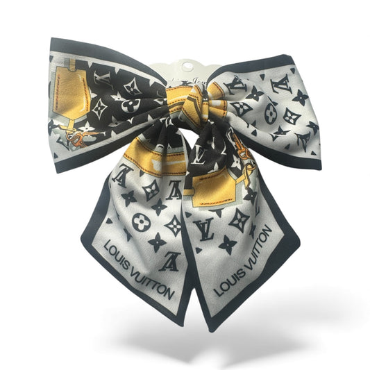 Gold & Black Designer-Inspired Satin Hair Bow | Luxury Scarf-Style Bow Clip