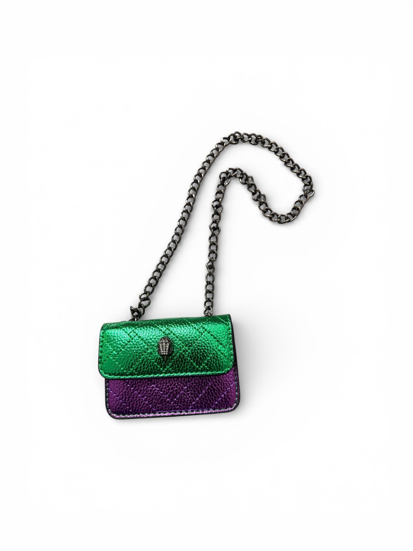 Mardi Gras Mini Metallic Chain Crossbody Bag (Green & Purple)