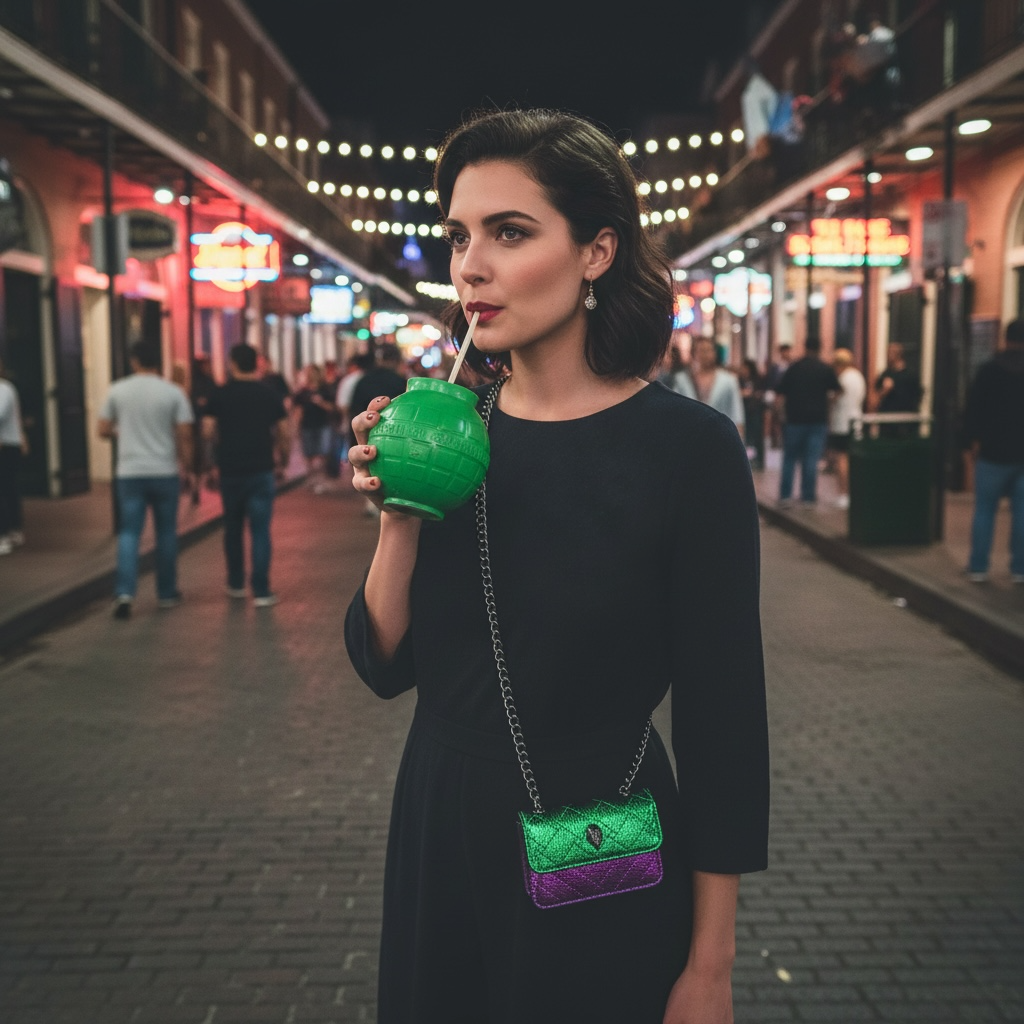 Mardi Gras Mini Metallic Chain Crossbody Bag (Green & Purple)