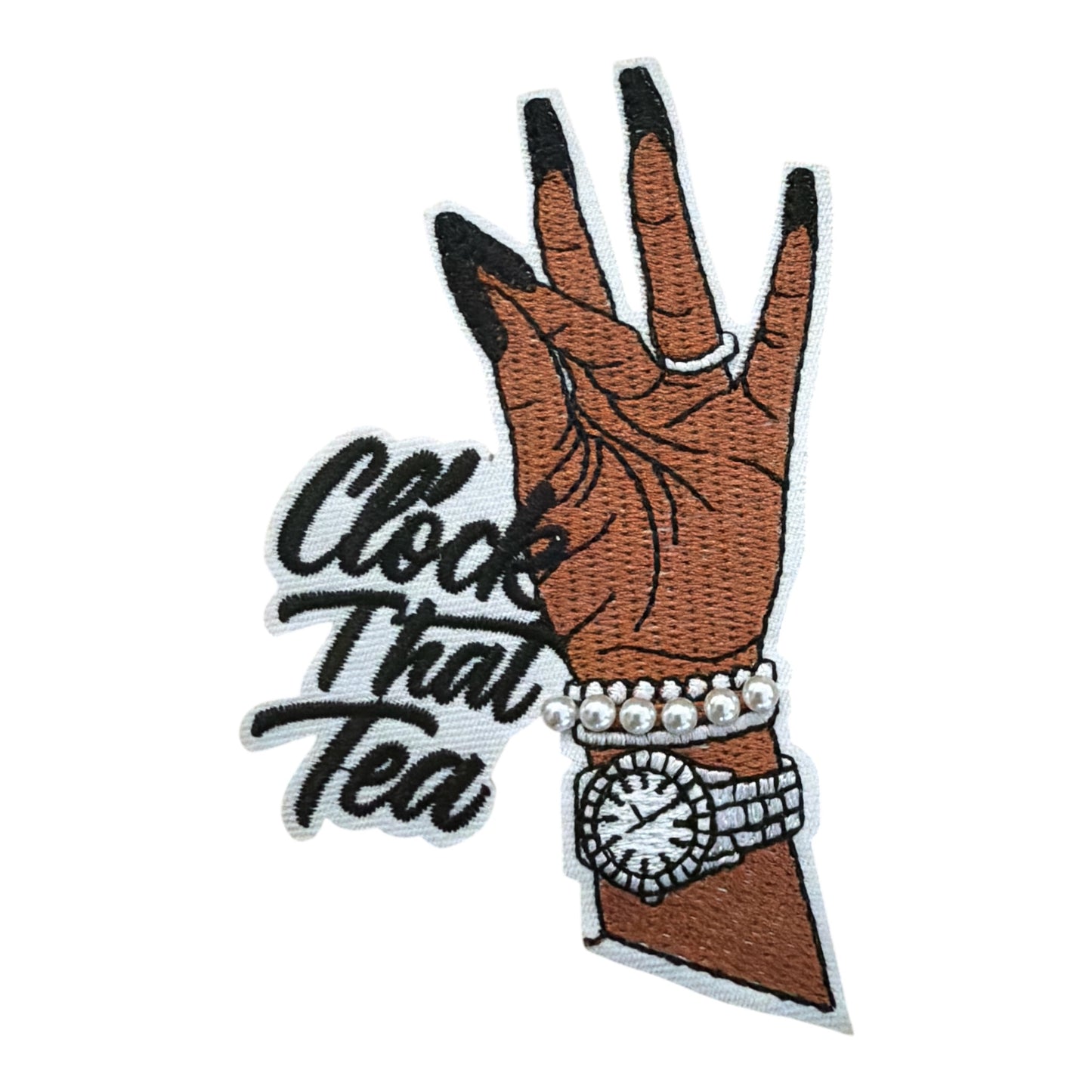 CLOCK THAT TEA BLACK & WHITE W/PEARLS