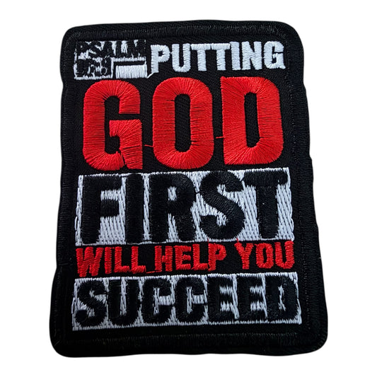 Putting God First” Inspirational Iron-On Patch red/blk/white