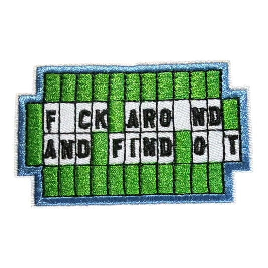 Fuck Around & Find Out Embroidered Patch | Bold Green Game-Board Style Iron-On Patch