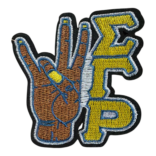 Sigma Hand Sign Patch – Blue & Yellow Embroidered Patch
