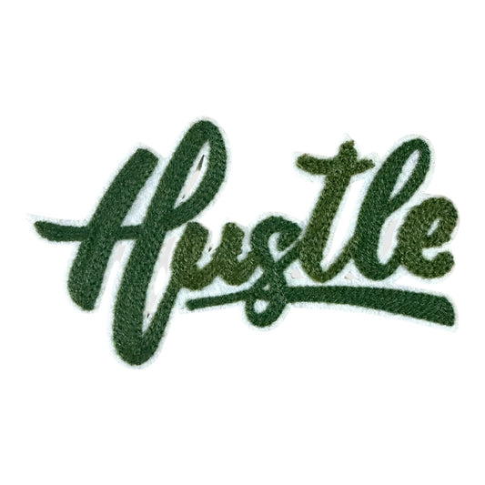 Hustle chenille script patch green