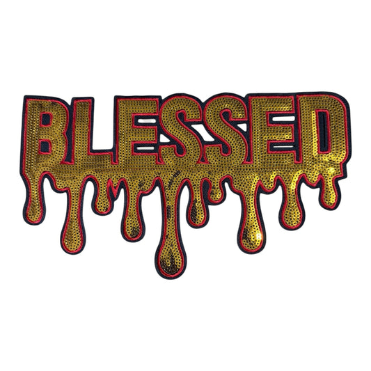 Blessed dripping sequin patch – gold