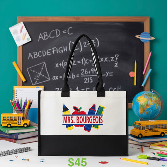 Custom Teacher Inspired Embroidered Tote Bag