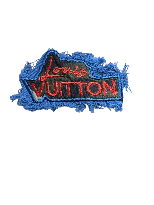 LV-INSPIRED CAMO distressed DENIM RED LETTERS