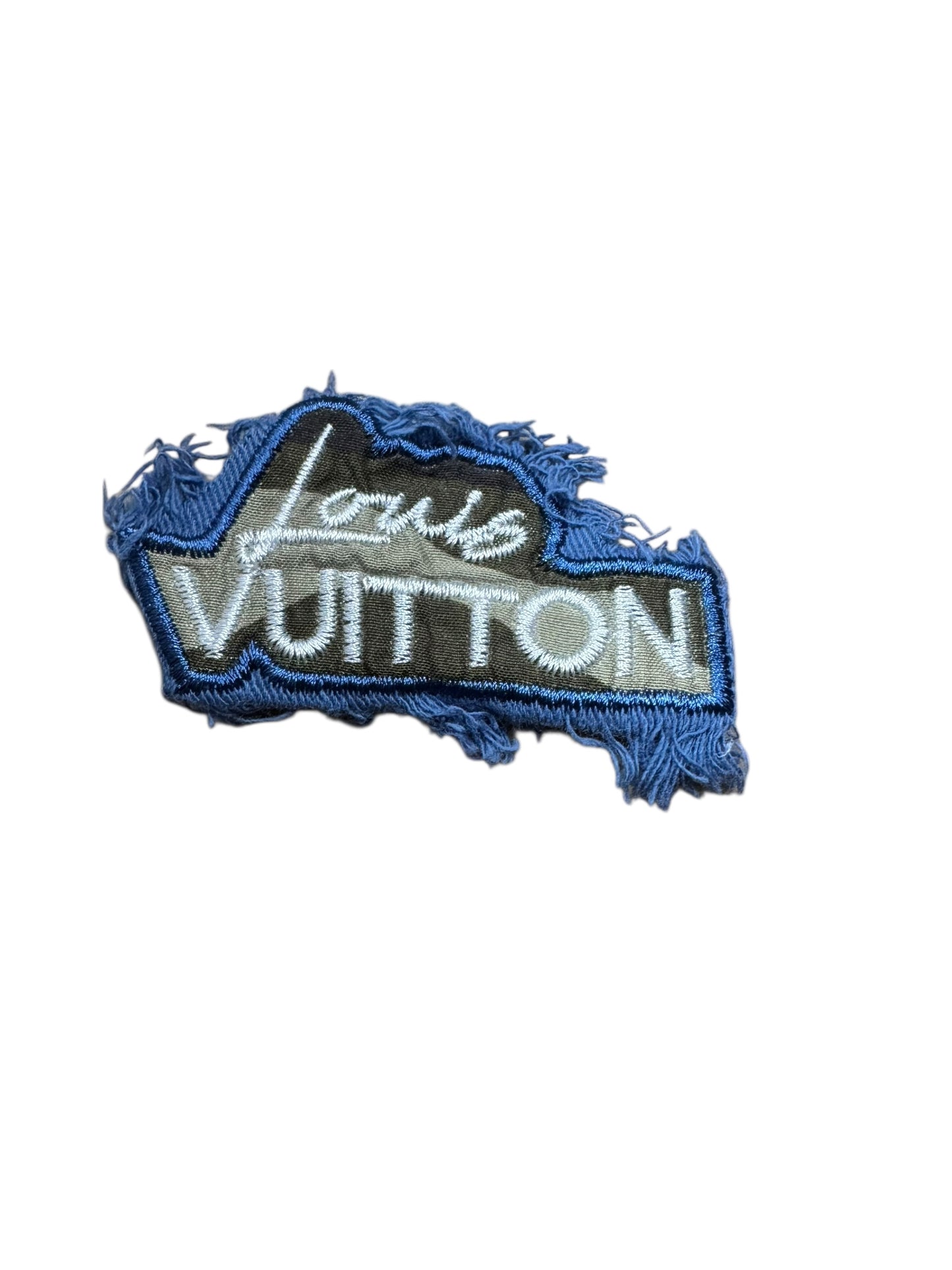 LV-INSPIRED CAMO DISTRESSED DENIM  WHITE LETTERS